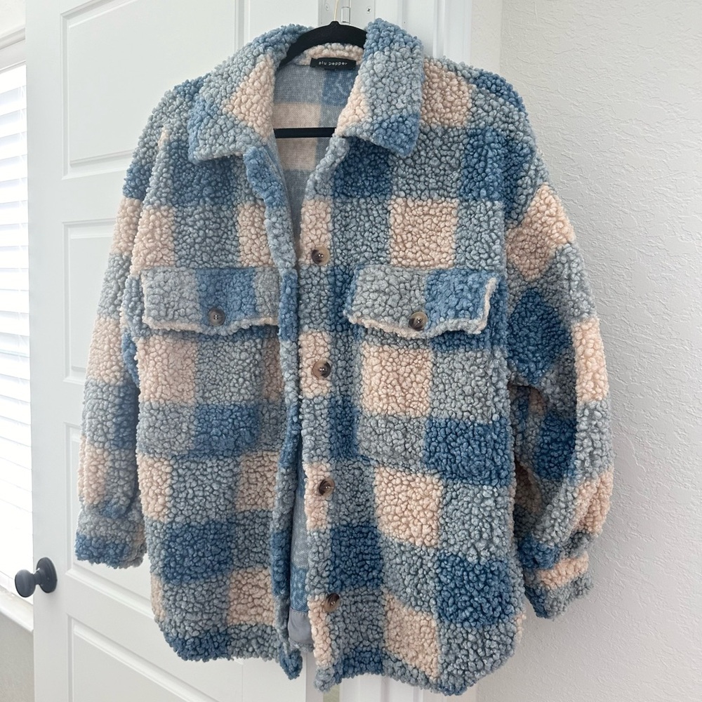 Blue Plaid Sherpa Jacket